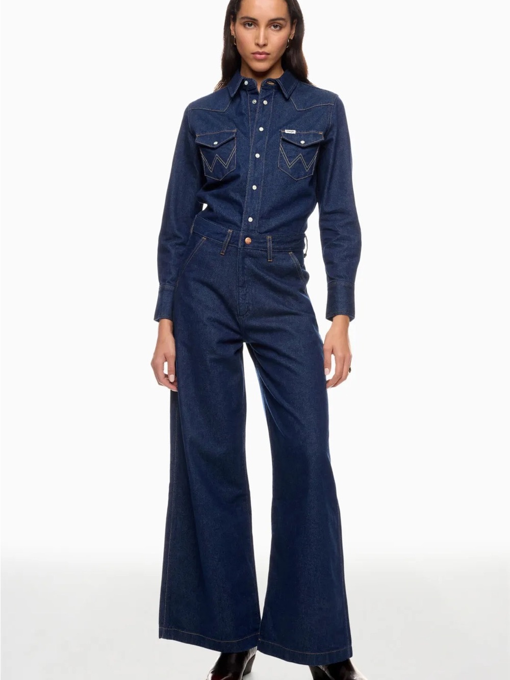 Wrangler Dark Indigo High-Waist Trouser Coverall Wide-Leg Jeans